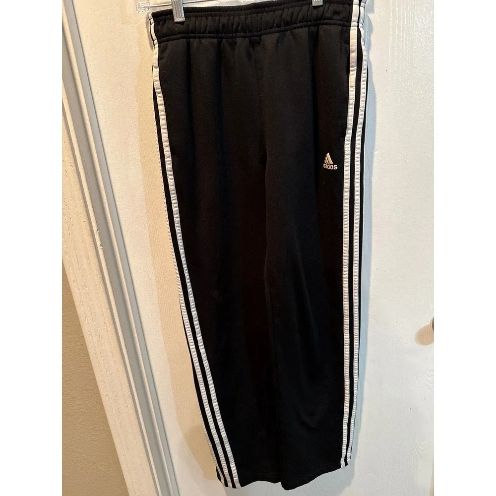 Adidas Climawarm Track Pants Unisex L 14/16 Black White 3-Stripe Fleece Lined